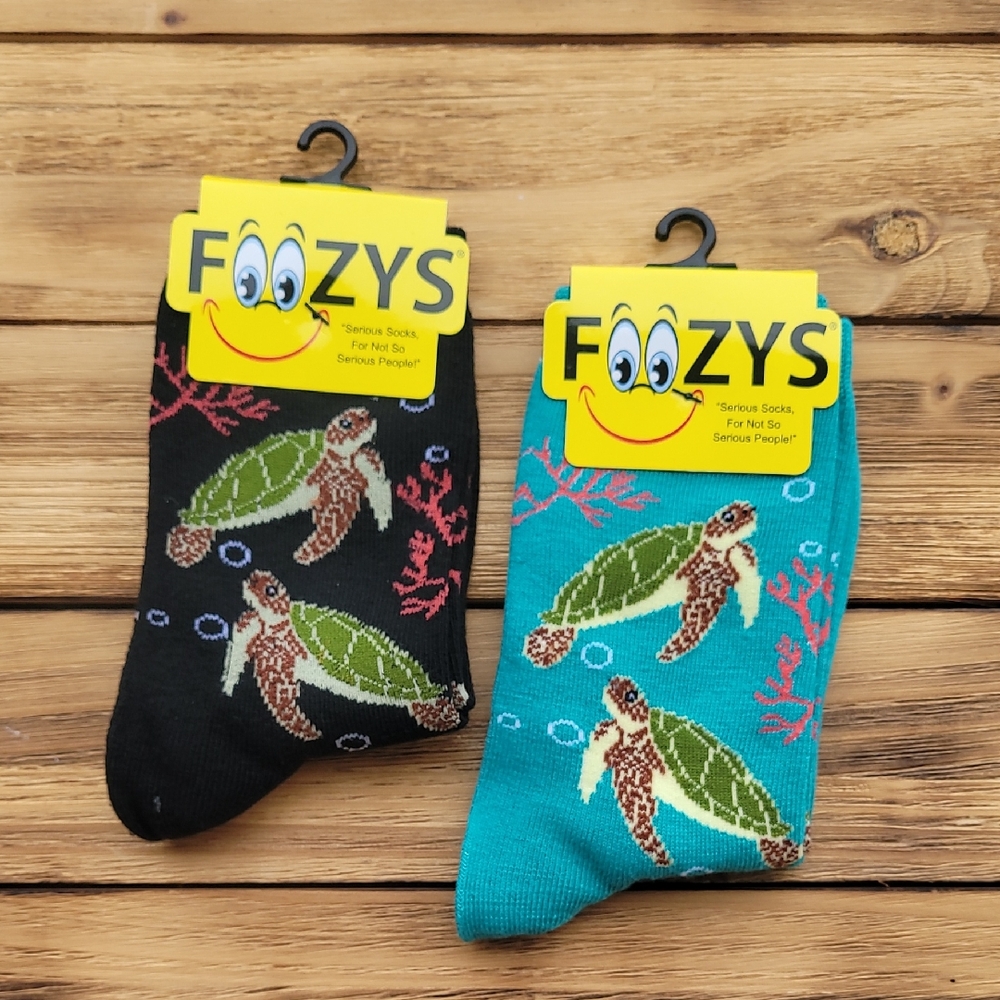 NWT Foozys Women's Turtle Socks - Teal and Black 2 Pair Set